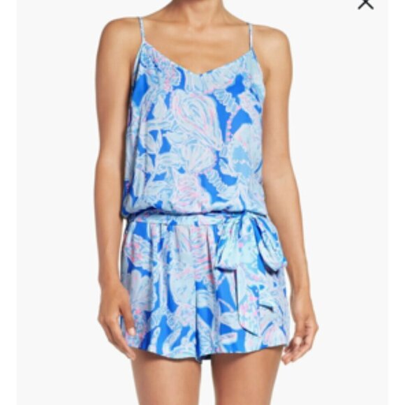 LILLY PULITZER Deanna Blouson Watercolor Strappy Romper Shorts XXS - Picture 1 of 14